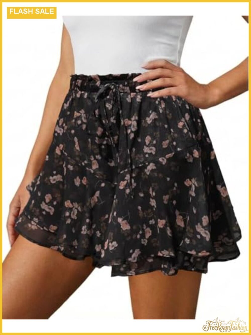 Flowy Ruffle Butterfly Skort Women Boho Floral Mini Skorts Built-in Shorts